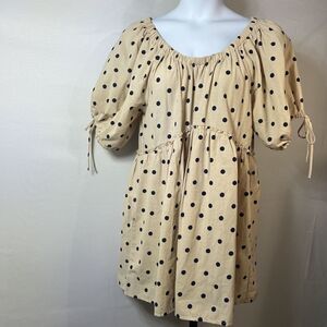 TWO LITTLE SISTERs Polkadot Dress Navy And Khaki, Size 14, Knee Length